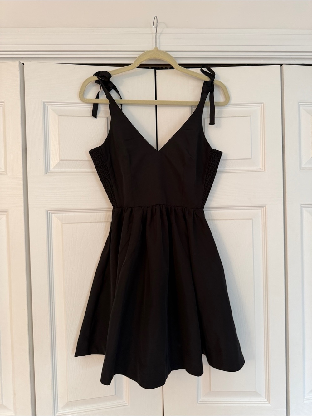 Black Tie-Shoulder A-Line Dress